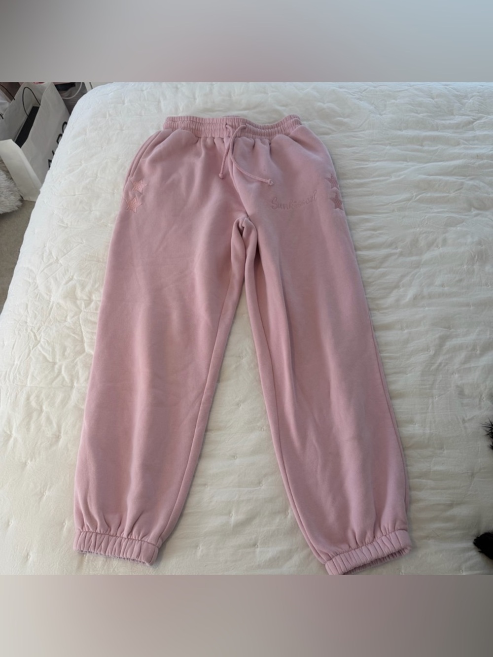 Soft Pink Star Embroidered Jogger Sweatpants